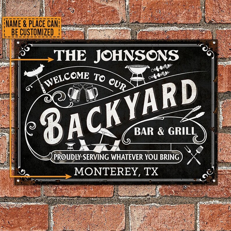 Personalized Grilling Backyard Whatever You Bring Black Custom Classic Metal Signs, Backyard BBQ Sign, Kitchen Decor, BBQ Signs Metal Signs