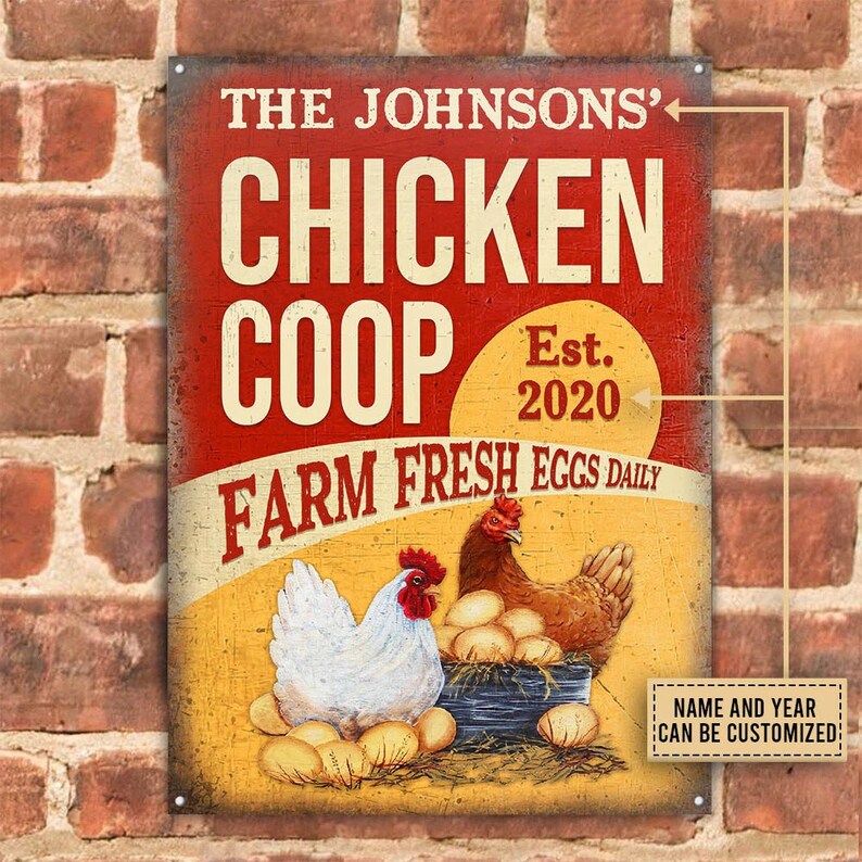 Personalized Chicken Coop Farm Fresh Eggs Daily Fresh Eggs Customized Classic Metal Signs- Chicken Coop Sign - Custom Chicken Coop Gift
