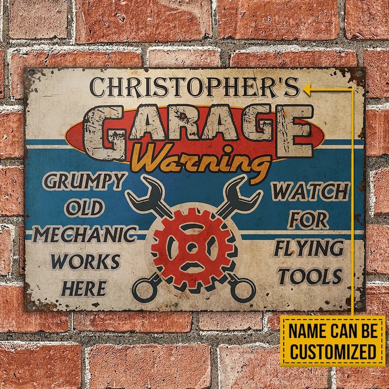 Personalized Auto Mechanic Garage Flying Tools Customized Classic Metal Signs, Garage decor, Metal sign for garage, Gift for dad