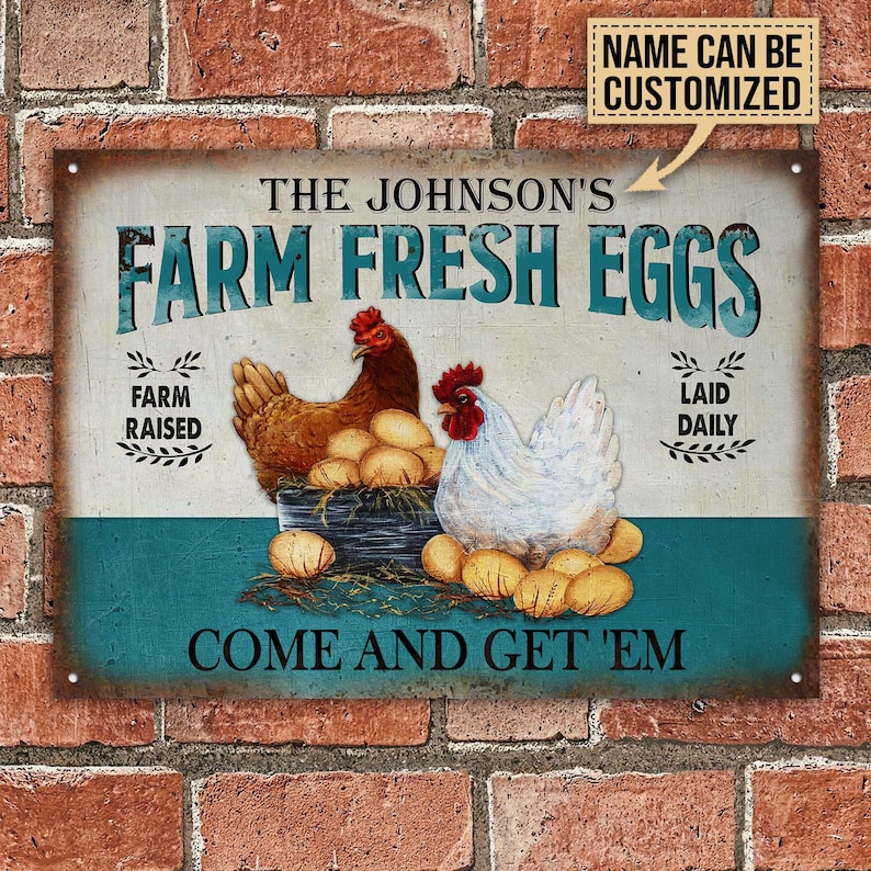 Personalized Chicken Farm Raised Laid Daily Turquoise Customized Classic Metal Signs - Personalized Chicken Coop Sign