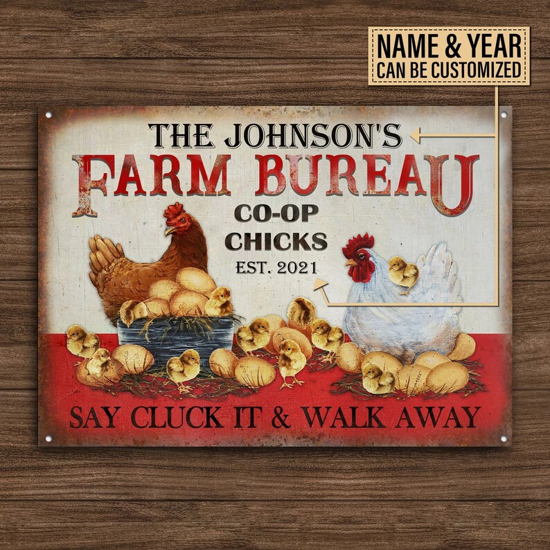 Personalized Chicken Farm Bureau Customized Classic Metal Signs- Chicken Coop Sign - Custom Chicken Coop Gift- Metal Chicken Coop Sign