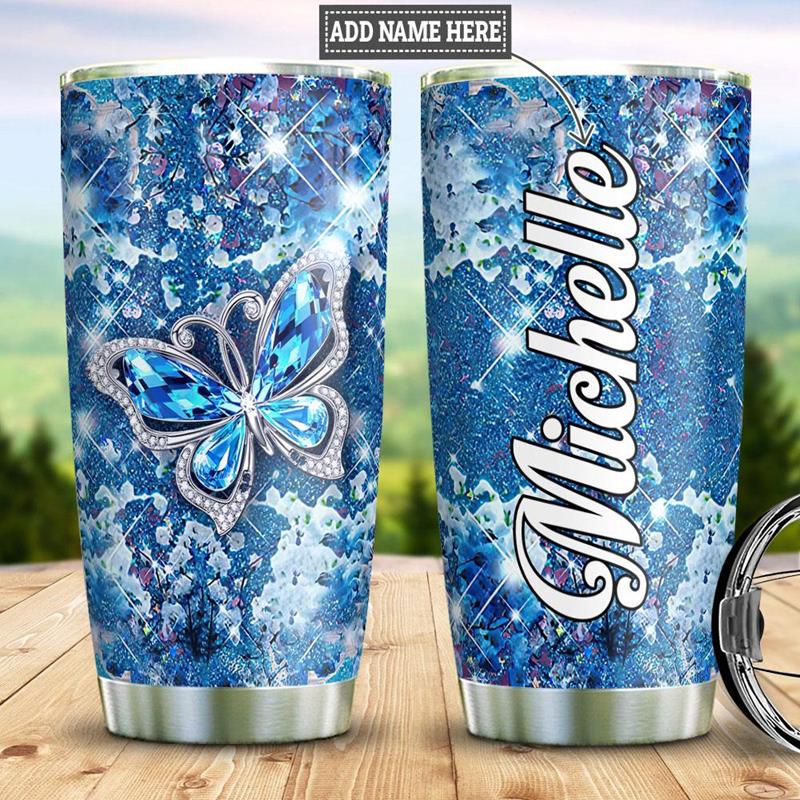 Personalized Butterfly Blue Jewelry Style Stainless Steel Tumbler 20Oz