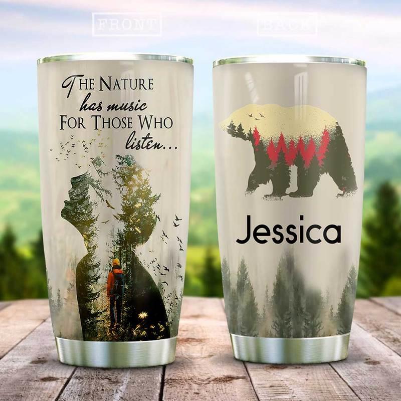 The Nature Has Music Bear Hiking Music Personalized Stainless Steel Tumbler 20Oz