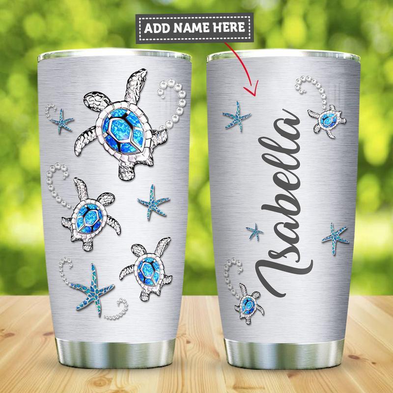 Personalized Sea Turtle Jewelry Stainless Steel Tumbler, Custom Sea Turtle Lovers Stainless Steel Tumbler 20Oz