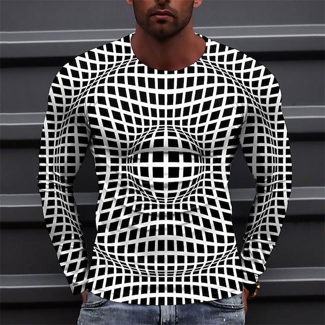 Men's T Shirt Tee Optical Illusion Graphic Prints Crew Neck Black 3d Print Outdoor Street Long Sleeve Print Clothing Apparel Basic Sports Designer Casual