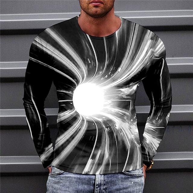 3D Print T-Shirt for Men Long Sleeve Fashion Tops Slim-Fit