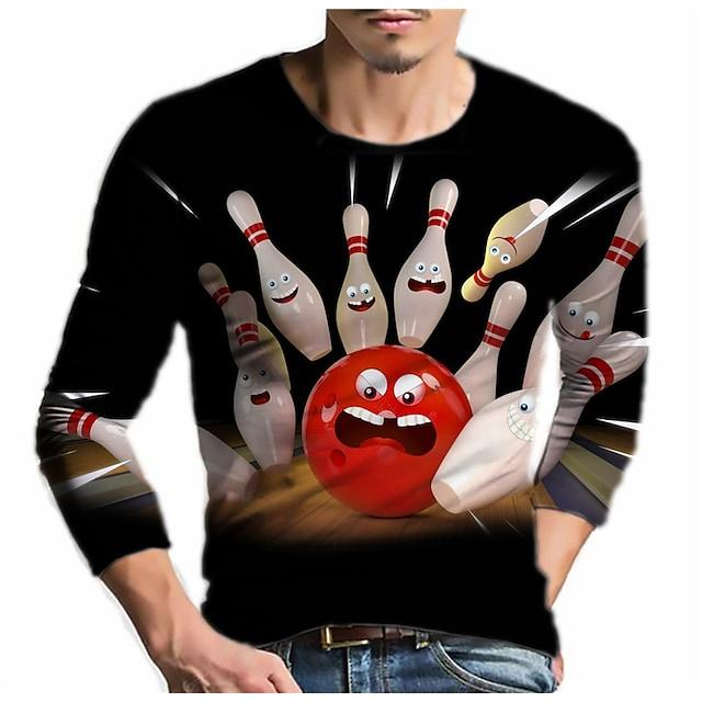 Men's T Shirt Tee Graphic Prints Bowling Ball Crew Neck Black / White Green Black 3d Print Outdoor Street Long Sleeve Print Clothing Apparel Basic Sports Designer Casual