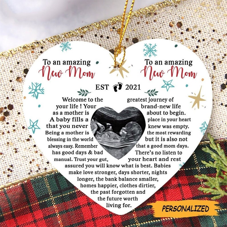 Personalized Bump First Time Mom Photo Heart Ornament, Christmas Gift For New Mom, New Mom Gift, Bump's First Christmas, First Time Mom Gift