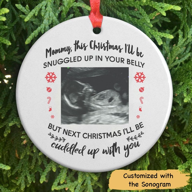 Personalized Ultrasound Circle Ornament Gift For New Mom, Gift for Mommy to be, New Mom Gift, Bump's First Christmas, Expecting Mom