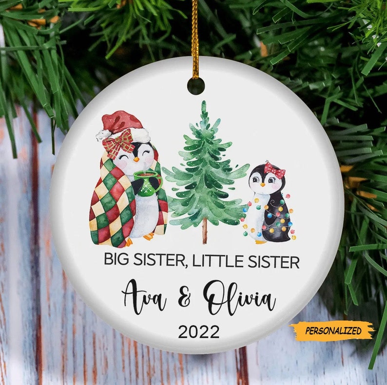 Personalized Custom Big Sister Little Brother Christmas Ornament, Sibling Announcement New Sister Gift, Newborn Gift For Parents