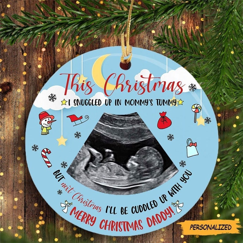 Personalized Gift For Future Daddy Merry Christmas Daddy To Be Ornament with Sonogram, New Dad Gift, First Time Dad Gift, Gift From Bump