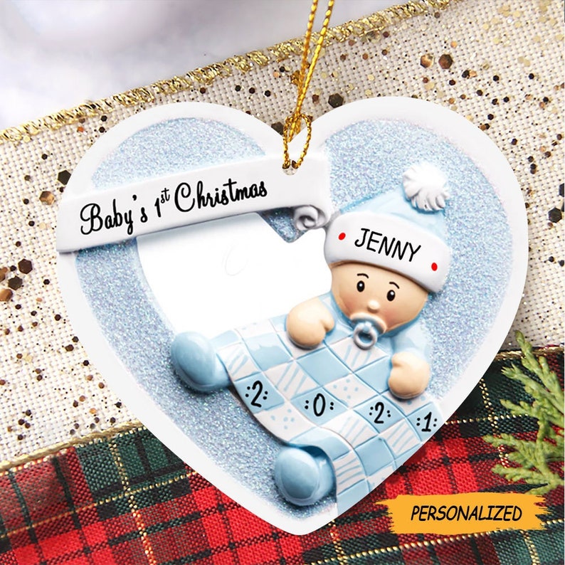 Personalized Baby’s First Christmas Ornament, Blue Baby Boy Newborn Gift, New Parent Gift, Baby Shower Gift, New Baby Ornament