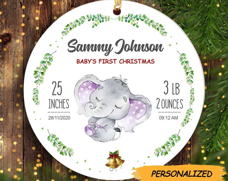 Personalized Elephant Baby First Christmas Circle Ornament, New Parent Gift, Baby First Christmas, Gift For Parents, Custom Elephant Baby