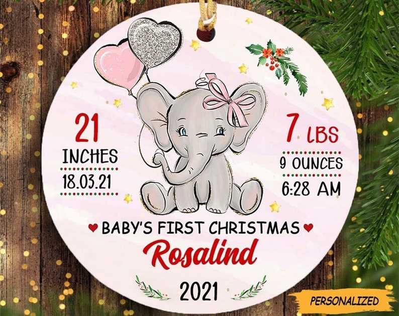 Elephant Baby First Christmas, Personalized New Mom Dad Circle Ornament, New Parent Gift, Custom Christmas Ornament Gift, Gift For Parents