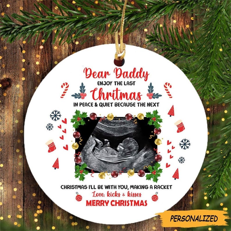 Personalized This Christmas I’ll Be Snuggled Up Circle Ornament, Gift For New Dad, New Dad Gift, First Time Dad Gift, Gift From Bump