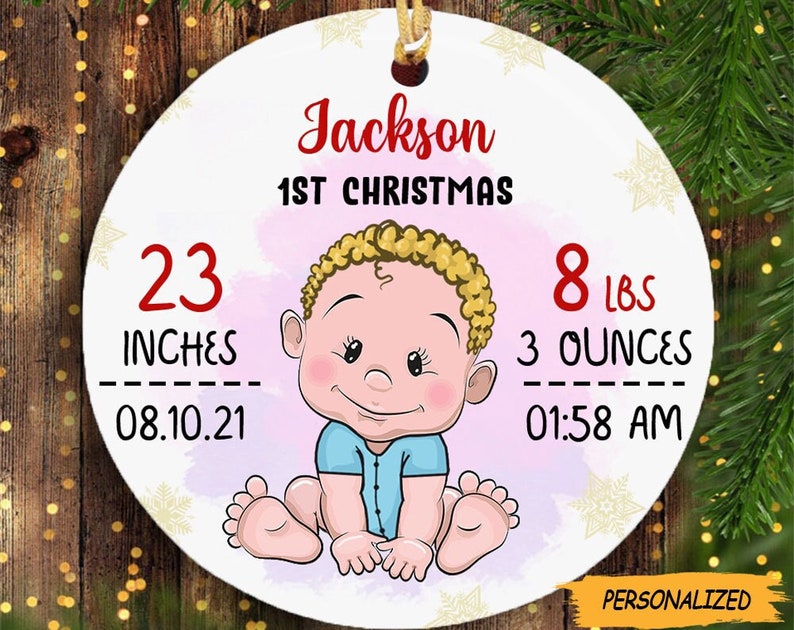 Personalized Baby First Christmas Circle Ornament, Christmas Gift, Baby First Xmas Round Shape Ornament, Baby Shower Gift, New Parent Gift