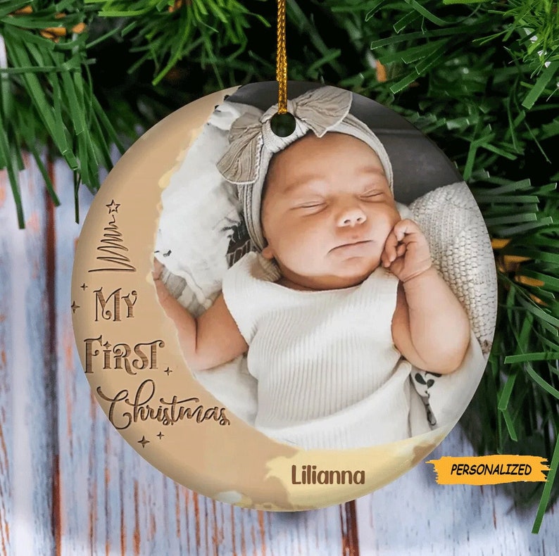 Personalized Custom Baby 1st Christmas Circle Ornament, Upload Baby Photo, My First Christmas, New Baby Gift, Newborn Gift, Baby Shower
