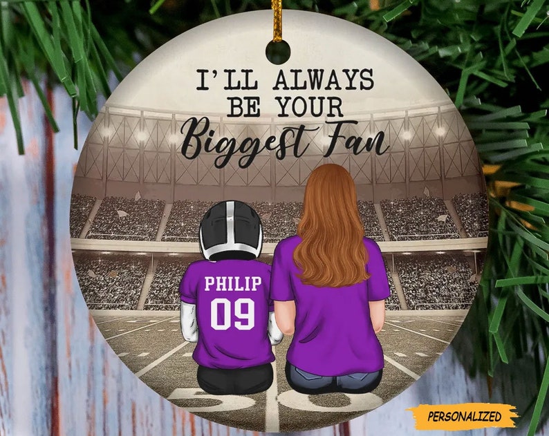 I’ll Always Be Your Biggest Fan, Personalized American Football Ornament, Christmas Gift For Son, American Football Lovers, Mom And Son Gift