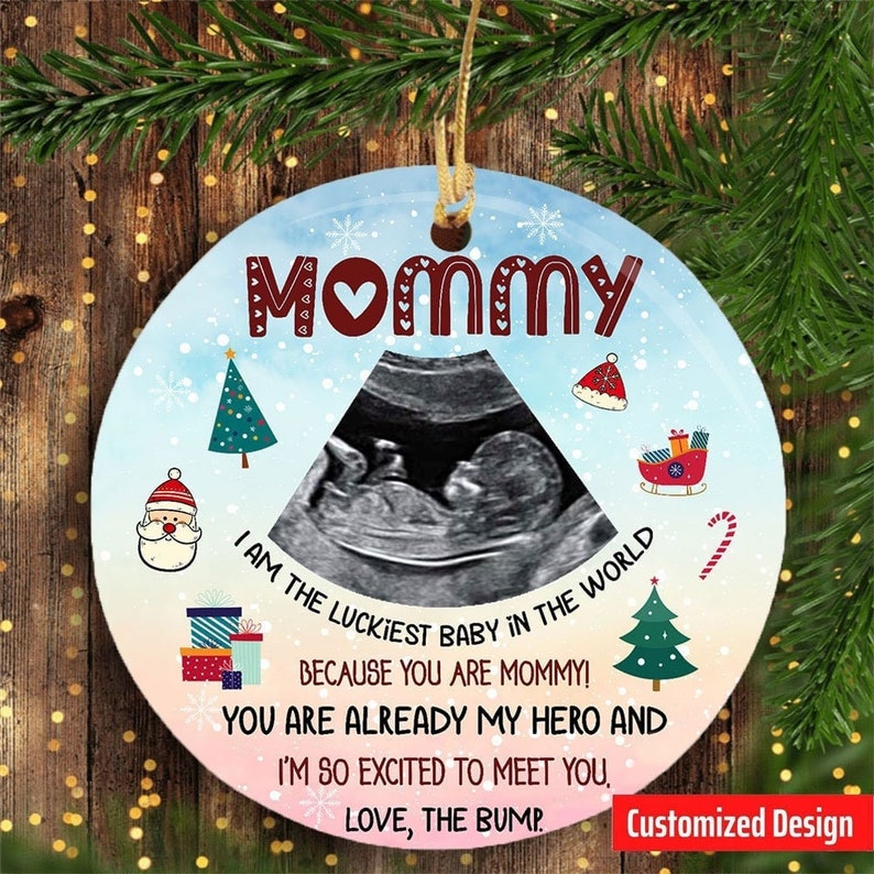 You Are Already My Hero Personalized Ornament With Sonogram, Gift For Mommy To Be From The Bump, New Mom Gift, Bump's First Christmas