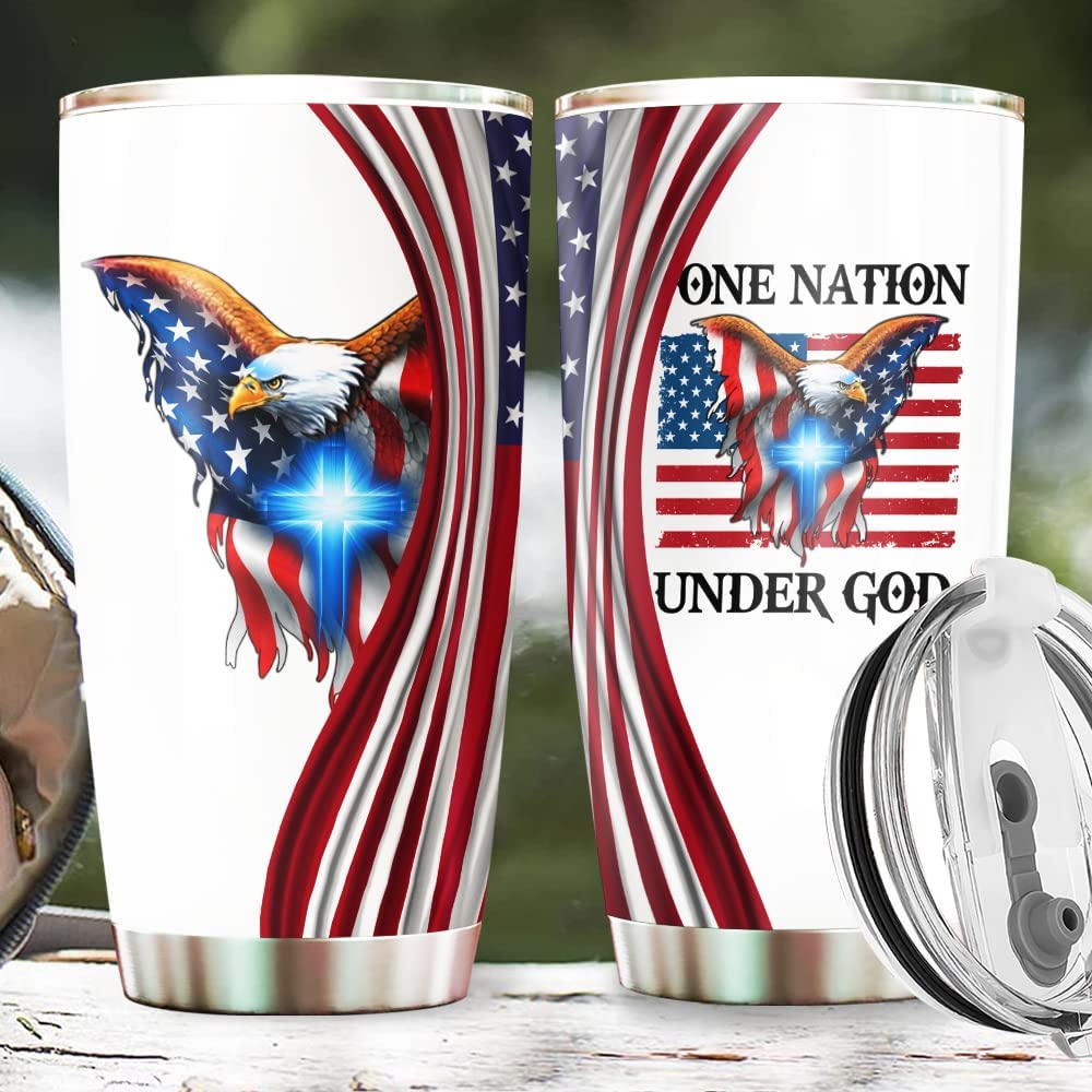 One Nation Under God American Eagle - Patriotic Jesus Flag 1776 Tumbler 20oz Stainless Steel with Lid Cold & Hot Coffee Mug Color 10
