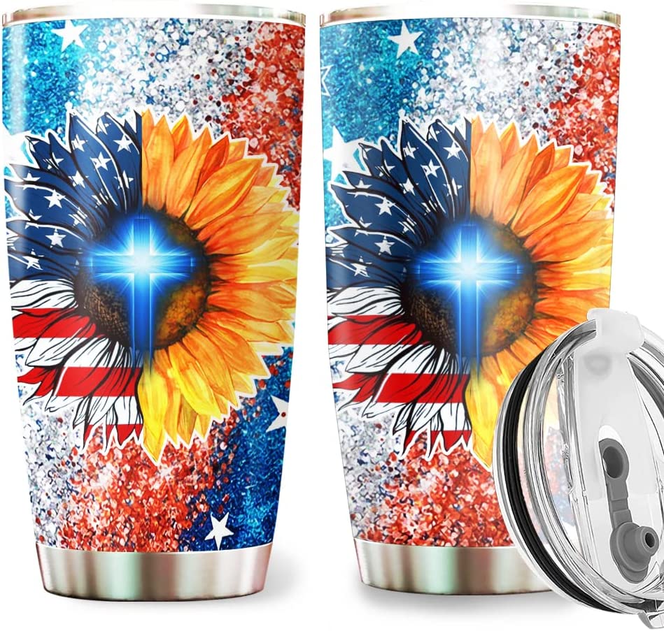 One Nation Under God American Eagle - Patriotic Jesus Flag 1776 Tumbler 20oz Stainless Steel with Lid Cold & Hot Coffee Mug Color 3