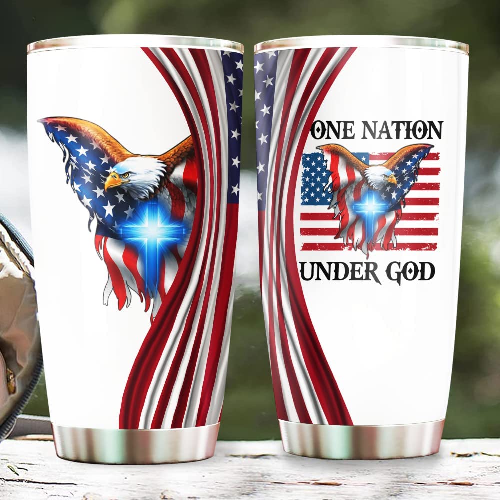 One Nation Under God American Eagle - Patriotic Jesus Flag 1776 Tumbler 20oz Stainless Steel with Lid Cold & Hot Coffee Mug Color 10