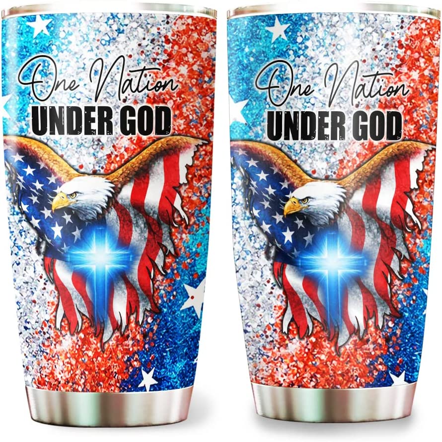 One Nation Under God American Eagle - Patriotic Jesus Flag 1776 Tumbler 20oz Stainless Steel with Lid Cold & Hot Coffee Mug Color 4