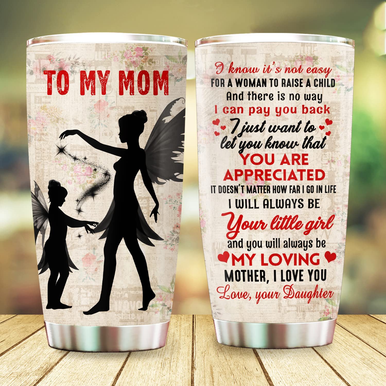 Mothers Day Gifts, To My Mom Tumbler, Mother Mama Mom Gift on Christmas Birthday, Birthday Gifts for Mom from Daughter 20oz Stainless Steel Tumbler Cup with Lid Cold & Hot Water Coffee