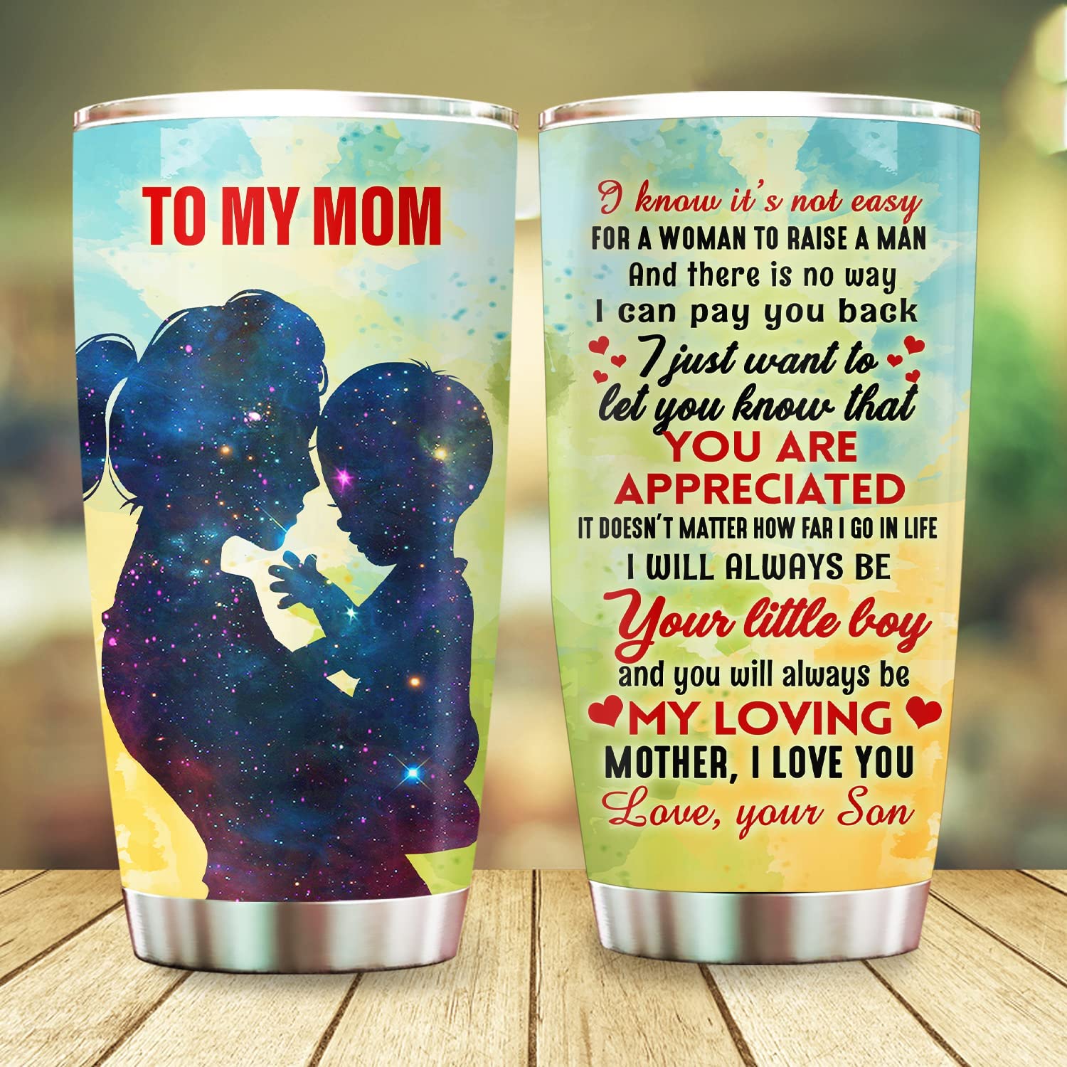 Mothers Day Gifts, To My Mom Tumbler, Mother Mama Mom Gifts on Christmas Birthday, Birthday Gifts for Mom from Son 20oz Stainless Steel Tumbler Cup with Lid Cold & Hot Water Coffee