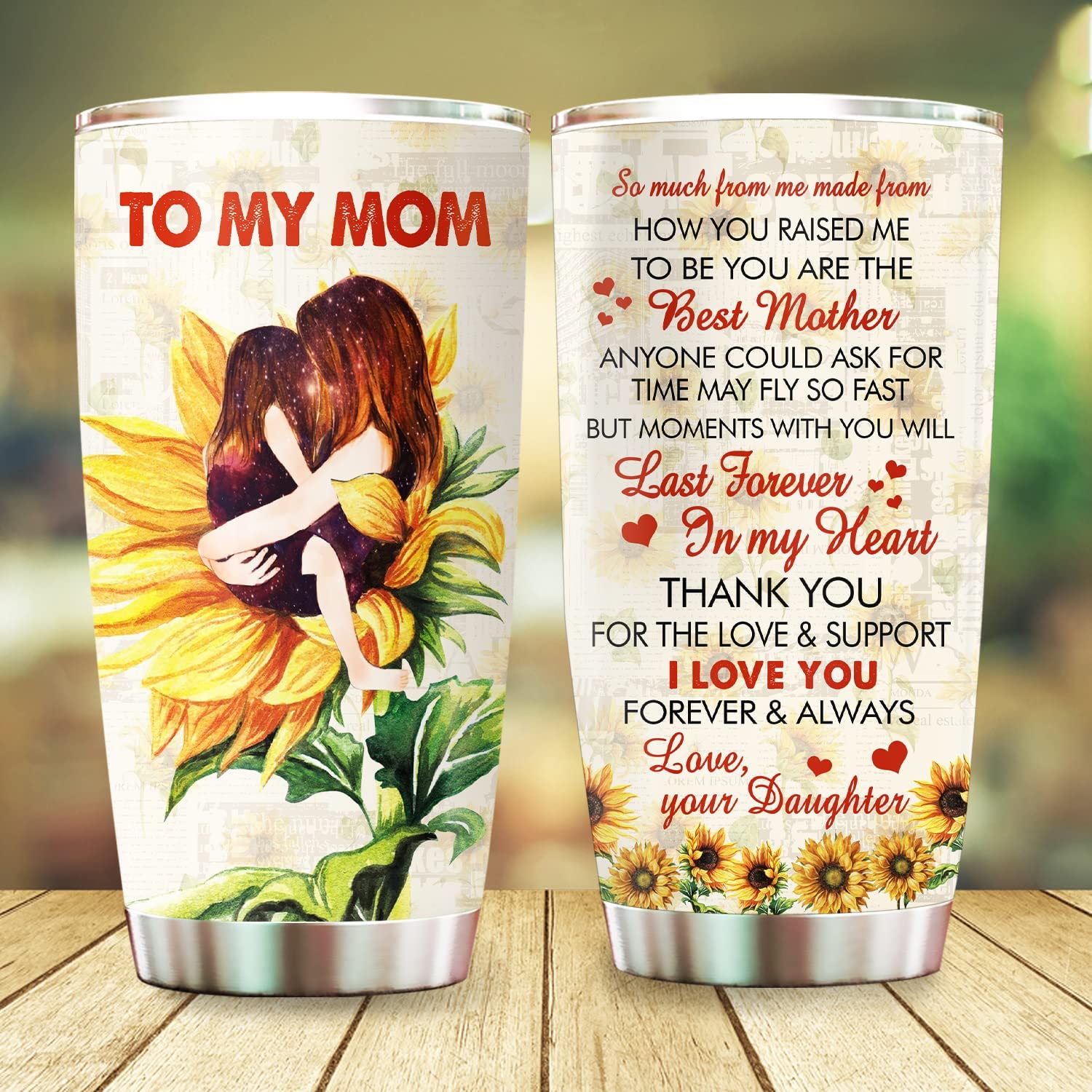 To My Mom Tumbler, Sunflower Mom & Daughter Tumbler Mother Mama Mom Gift from Daughter on Christmas Birthday Mother’s Day 20oz Stainless Steel Tumbler Cup with Lid Cold & Hot Water Coffee