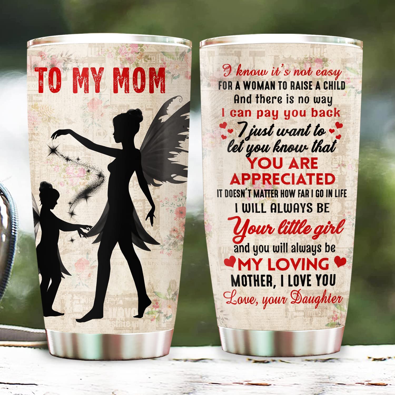 Mothers Day Gifts, To My Mom Tumbler, Mother Mama Mom Gift on Christmas Birthday, Birthday Gifts for Mom from Daughter 20oz Stainless Steel Tumbler Cup with Lid Cold & Hot Water Coffee