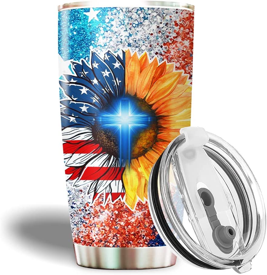 One Nation Under God American Eagle - Patriotic Jesus Flag 1776 Tumbler 20oz Stainless Steel with Lid Cold & Hot Coffee Mug Color 3