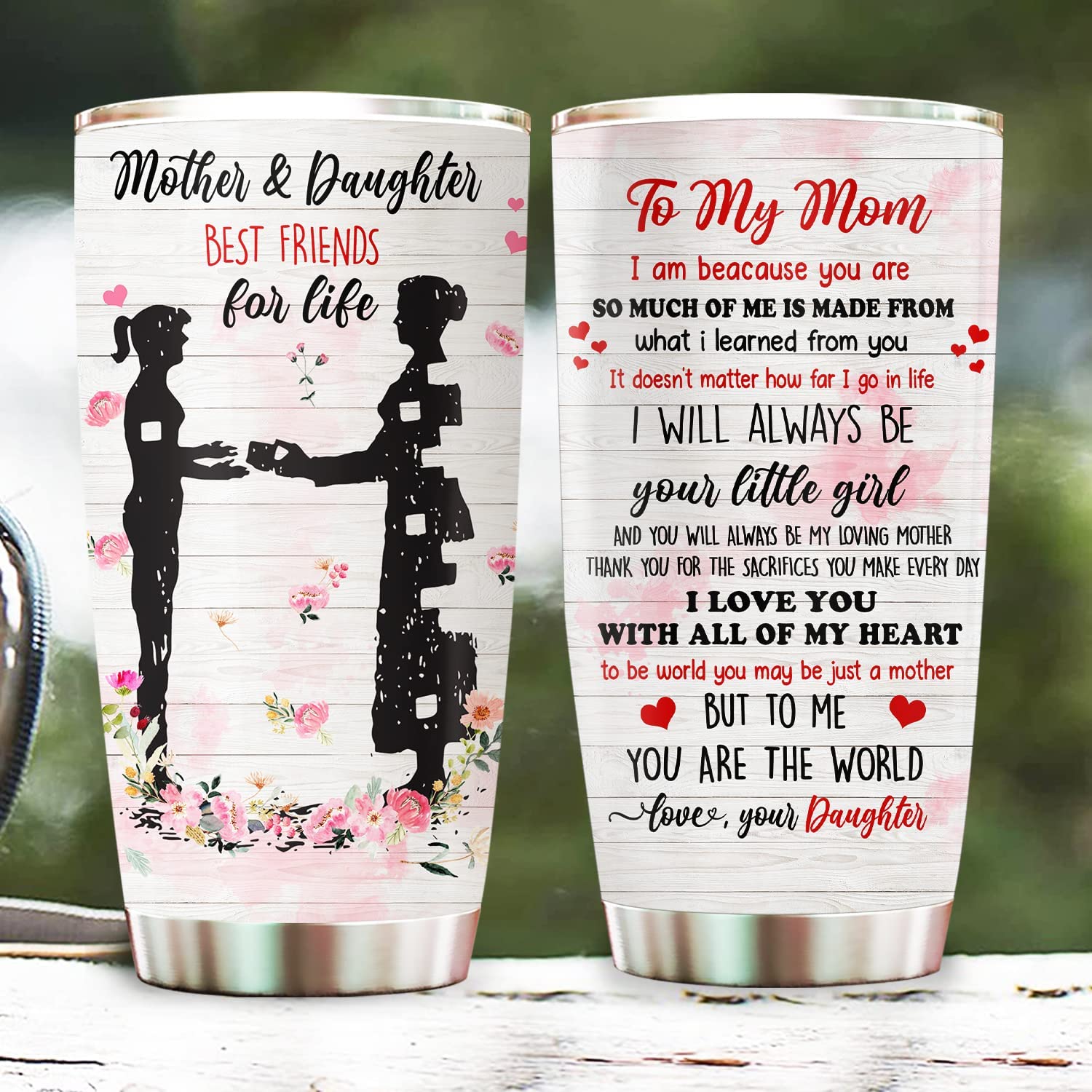 To My Mom Tumbler, Mother And Daughter Best Friend For Life Tumbler Mom Mother Mama Gifts From Daughter on Christmas Birthday 20oz Stainless Steel Tumbler Cup with Lid Cold & Hot Water Coffee