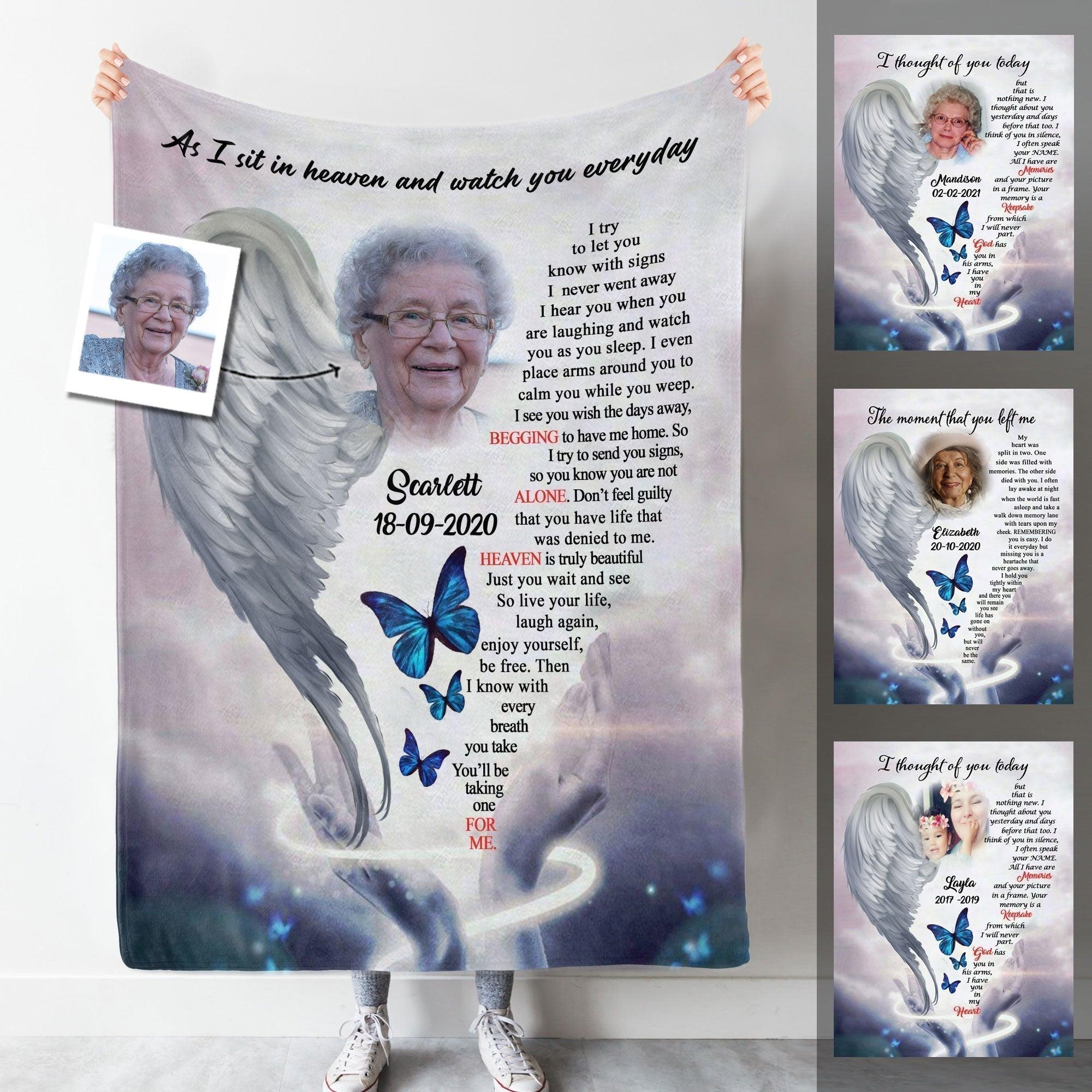 Memorial Blanket - Angel Wings Of Mom Custom Photo Blanket Memorial