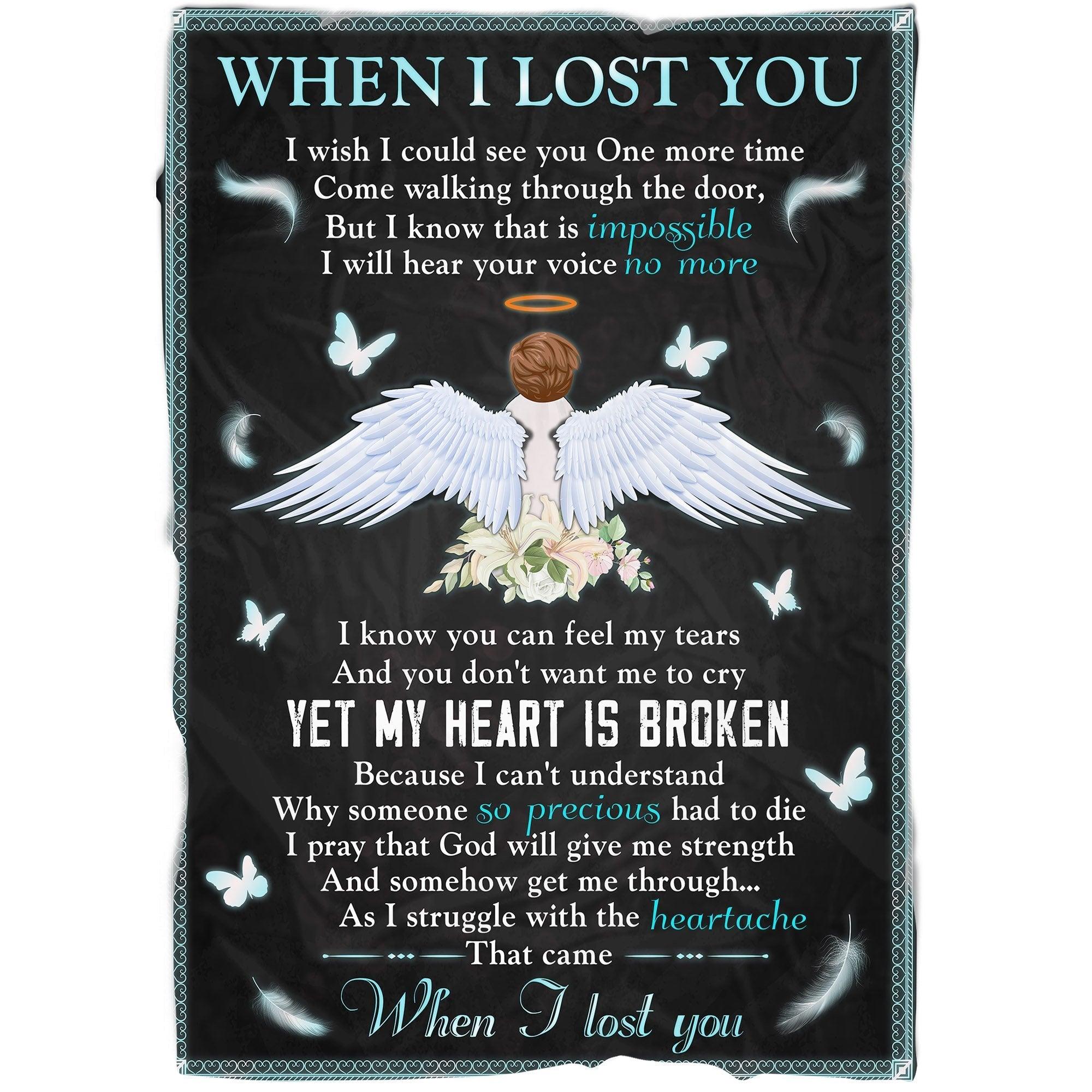 Memorial Blanket - When I Lost You, Angel Wings Memorial Fleece Blanket Home Decor Bedding Couch Sofa Soft And Comfy Cozy, Memorial Gift