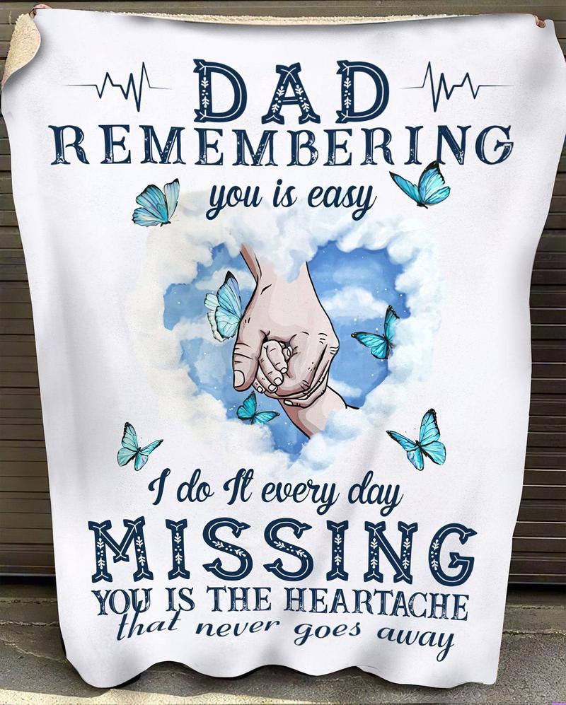 Memorial Blanket - Dad Remembering You Is Easy Memorial Blanket Gift For Loved Family Birthday Gift Home Decor Bedding Couch Sofa Soft and Comfy Cozy