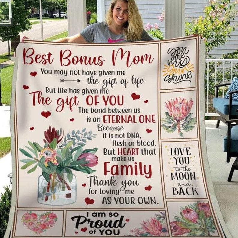 Best Bonus Mom blanket, Step Mom blanket, Personalized Fleece s for Bonus Mom, Flower Vase