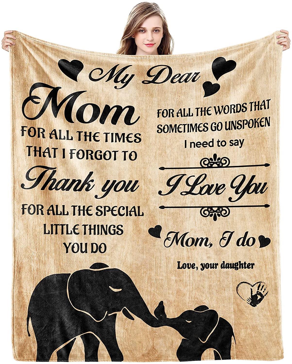 Elephant Blanket - To My Mom Blanket from Daughter - Personalized Throw Blanket To My Mom Super Soft Warm Fleece Throw Blanket