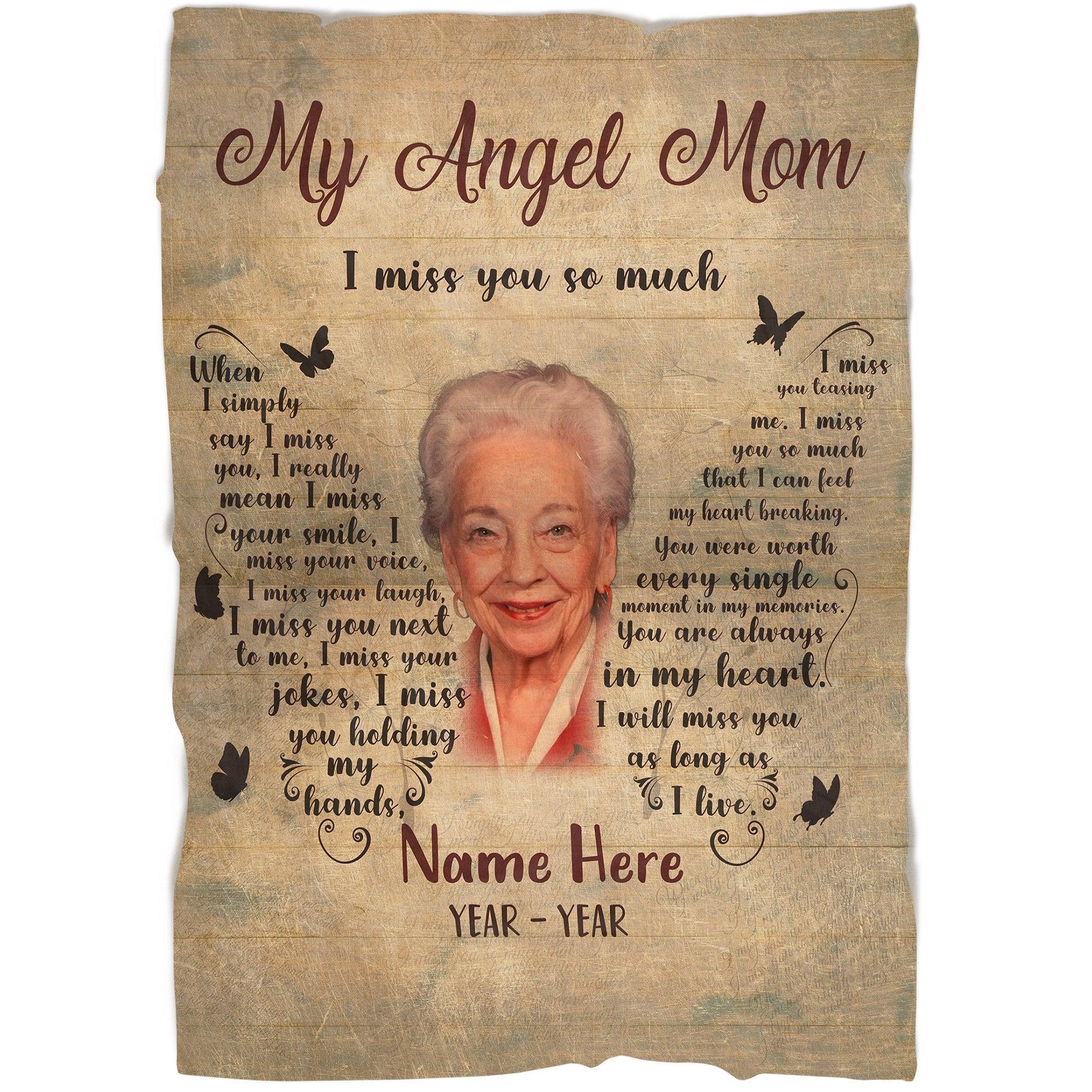Memorial Blanket - Personalized My Angel Mom Beautiful Butterfly Fleece Blanket Home Decor Bedding Couch Sofa Soft And Comfy Cozy, Memorial Gift