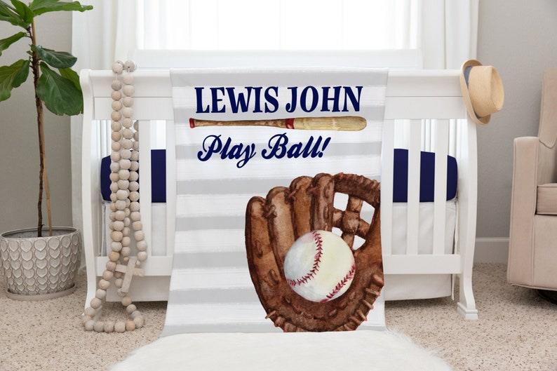 Baseball Blanket, Personalized Baby Blanket Gift, Toddler Blanket, Sports Nursery Decor, Toddler Birthday Gift, Baseball Play Ball Blanket
