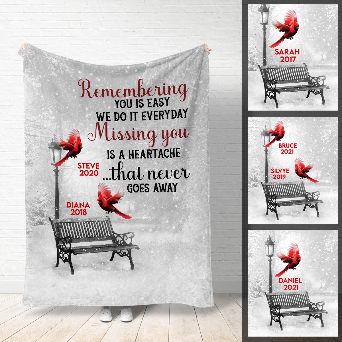 Memorial Blanket - Cardinal Remembering You Is Easy I Do It Everyday Personalized Blanket Memorial Gift