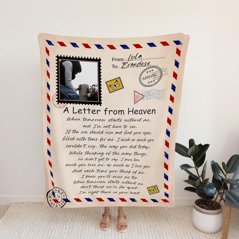 Memorial Blanket - A Letter From Heaven Personalized Photo & Name Memorial Blanket Gift For Loved Family Friend Home Decor Bedding Couch Sofa Soft And Comfy Cozy