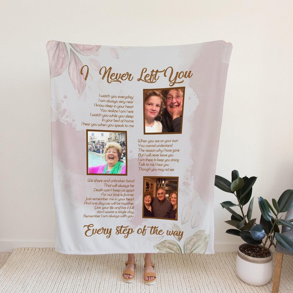 Memorial Blanket - I Never Left You Personalized 3 Photos Memorial Blanket Gift For Loved Family Friend Home Decor Bedding Couch Sofa Soft And Comfy Cozy