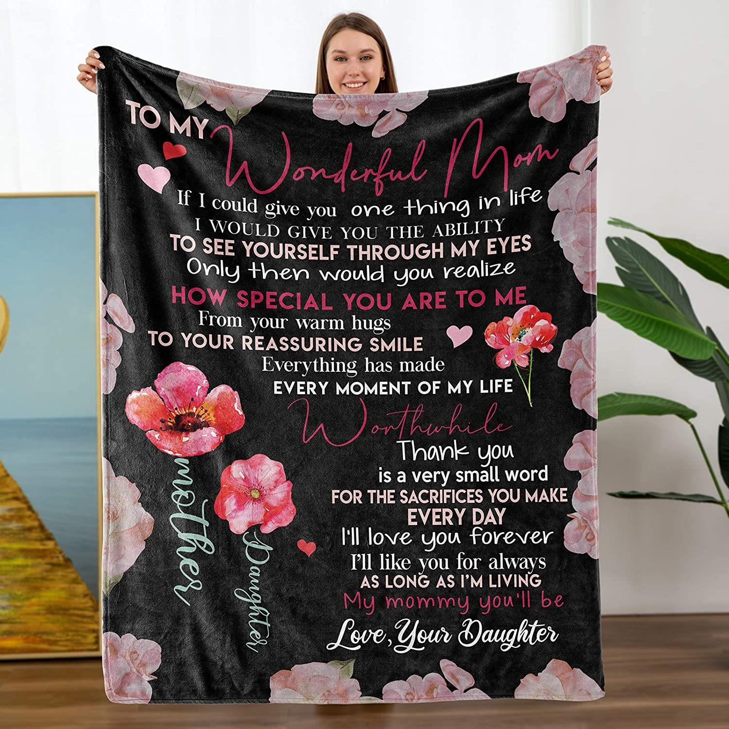 Personalized To My Mom Blanket For Mom Gift from Daughter, Mother's Day Birthday, Soft Flannel Bed Throw Blanket