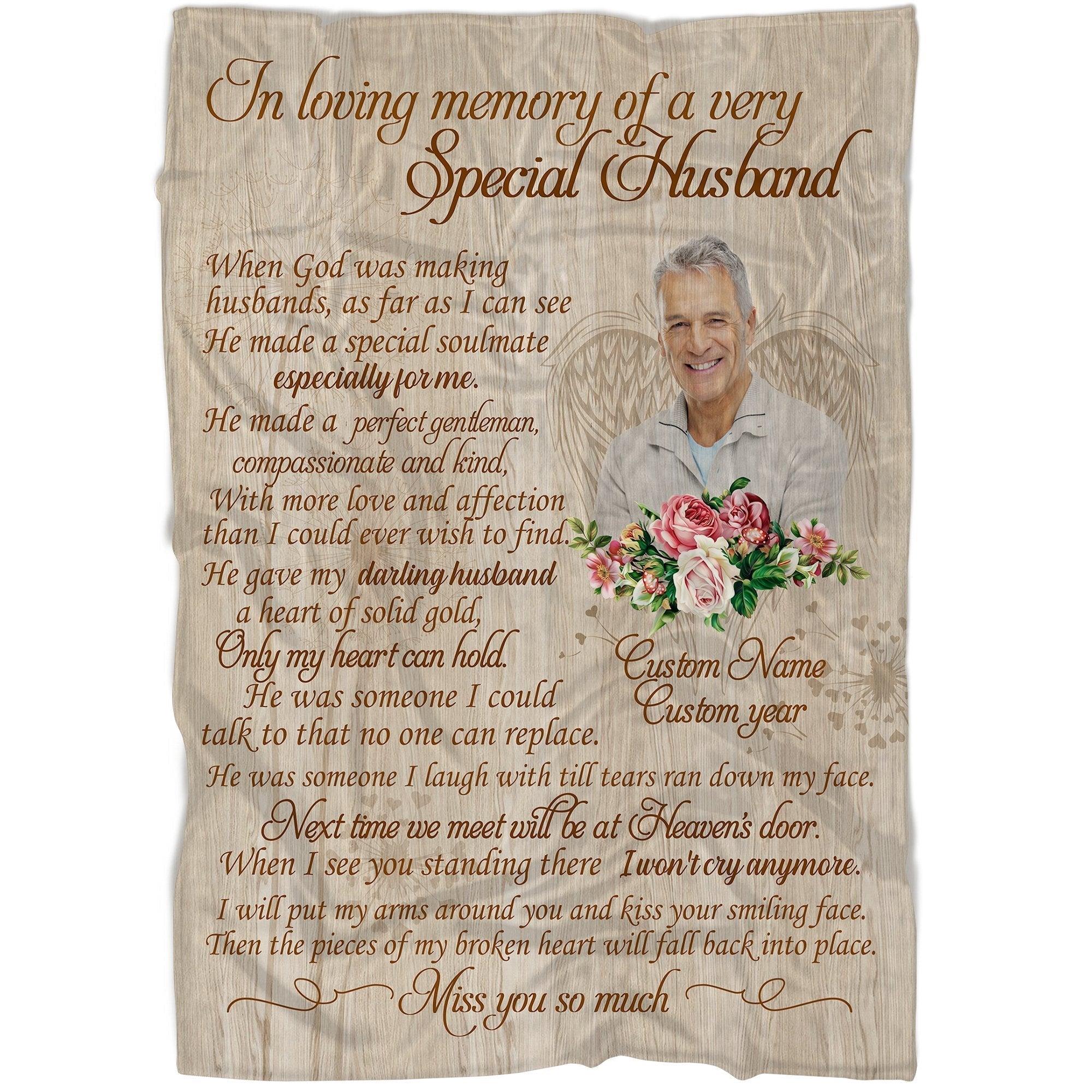Memorial Blanket - Personalized In Loving Memory Of A Very Special Husband Miss You So Much Fleece Blanket Home Decor Bedding Couch Sofa Soft And Comfy Cozy, Memorial Gift