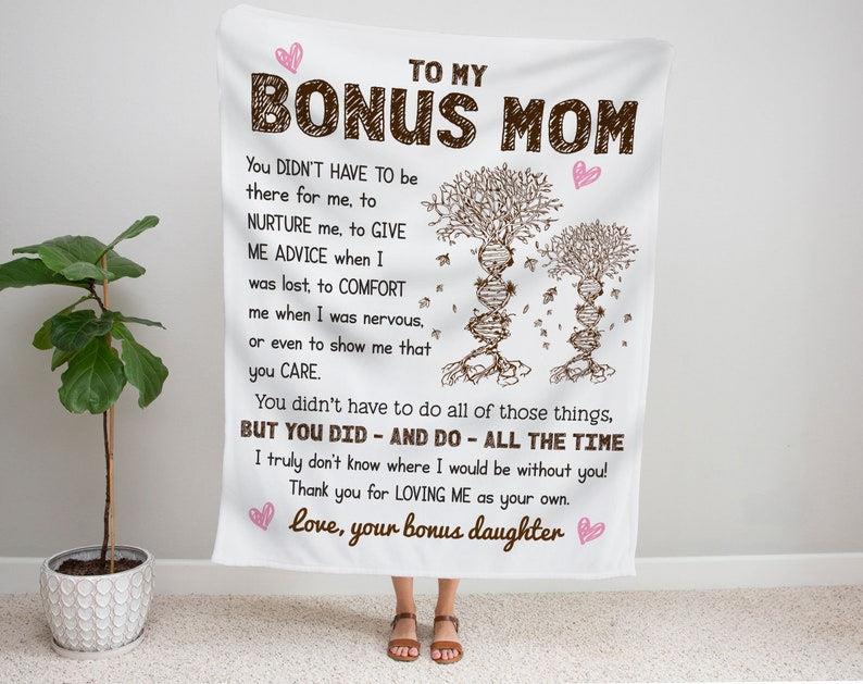 Personalized Bonus Mom Blanket, Blanket from Bonus Daughter, Step Mom Blanket, Stepmother Blanket, Mothers Day Blanket