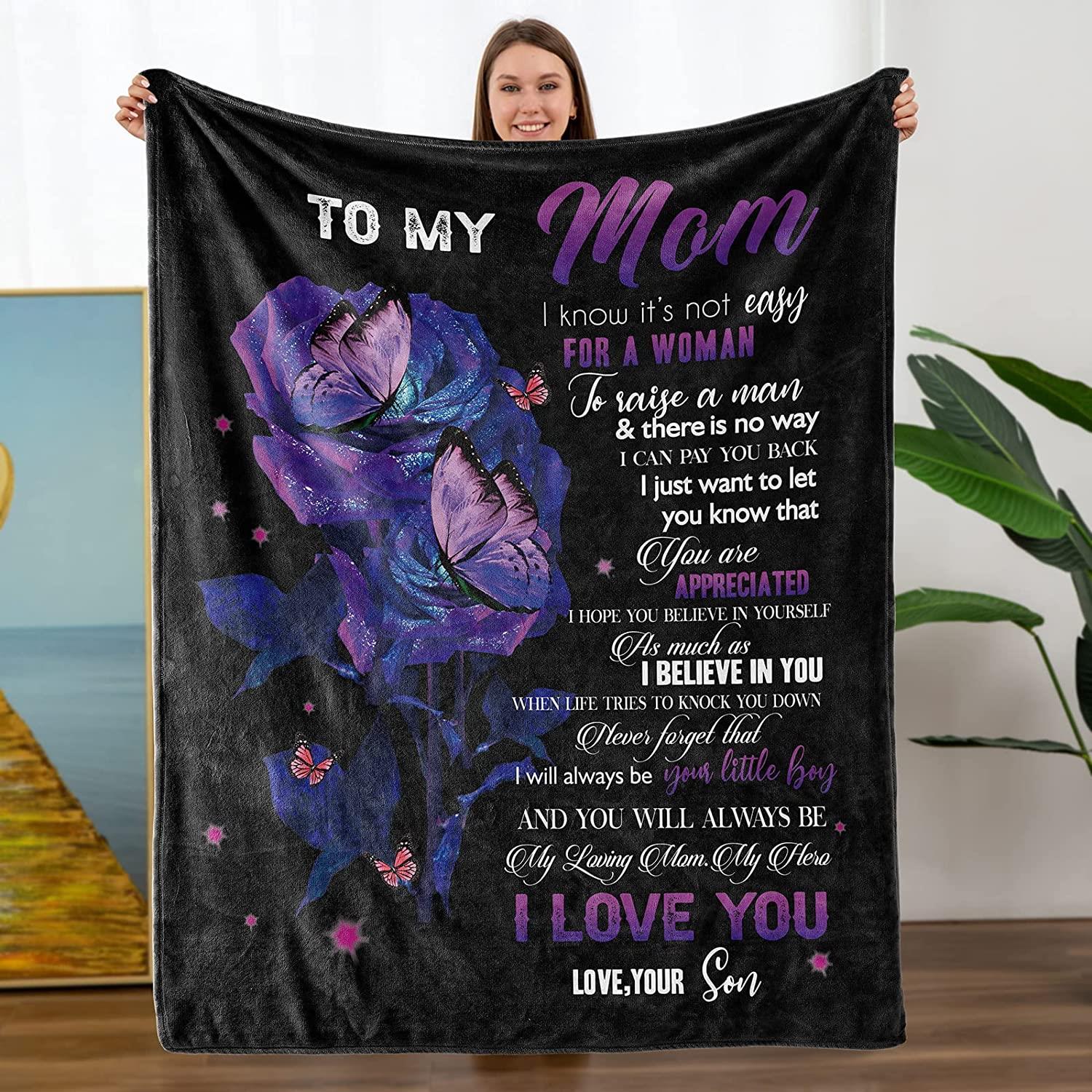 To My Mom Blanket Gift from Son, for Mom Birthdays Christmas, Soft Couch Bed, Mother Throw Blanket Mother's Day Gift for Mom