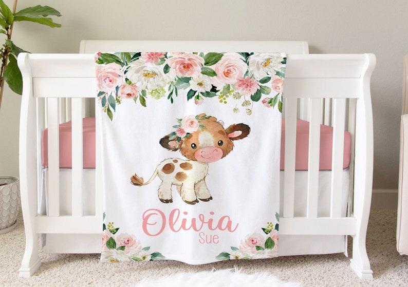 Cow Blanket, Personalized Baby Blanket Gift, Toddler Blanket, Farm Animal Nursery Decor, Toddler Birthday Gift, Cow Theme Blanket