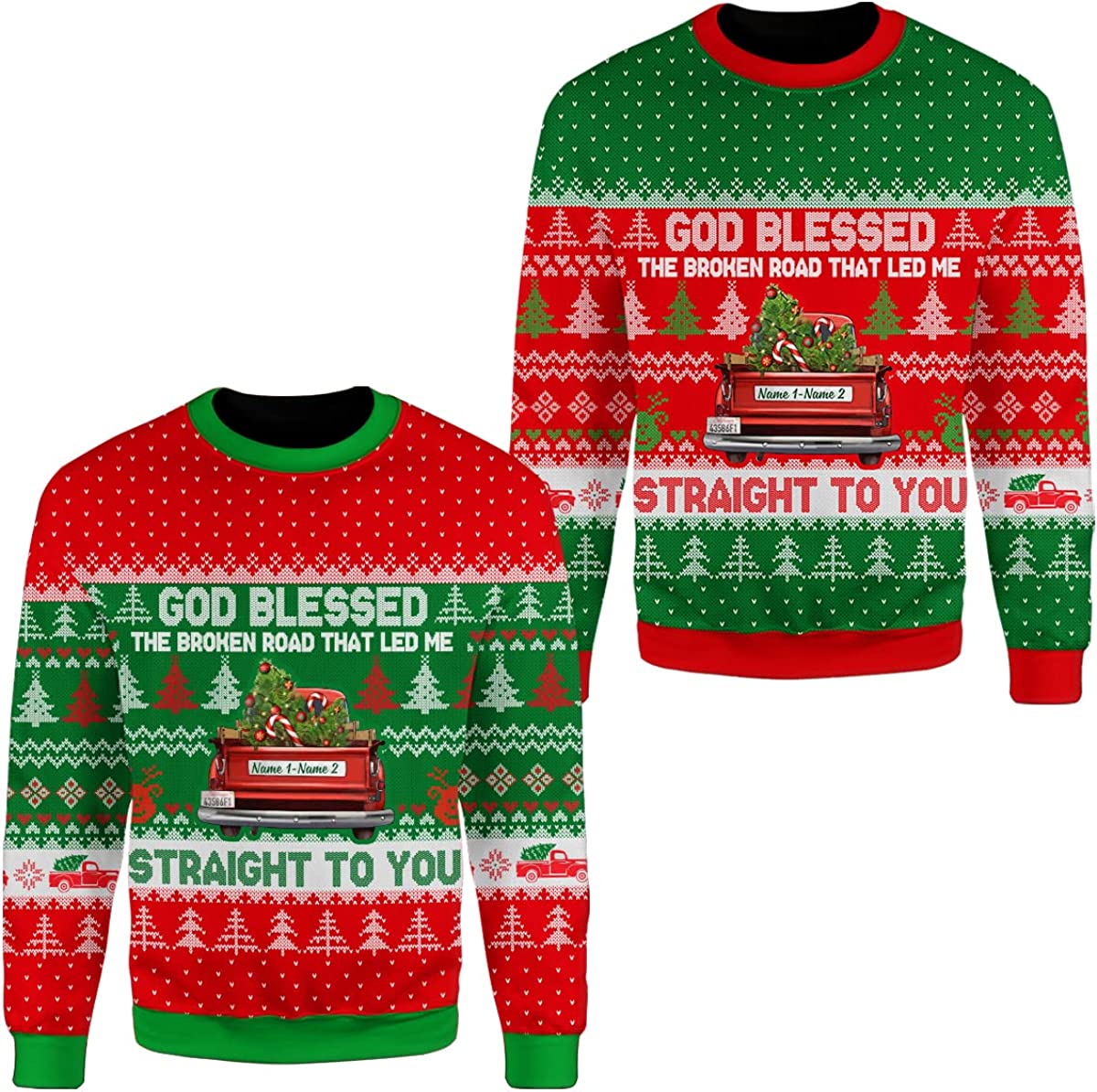 Personalized Name God Blessed The Broken Road That Led Me Straight to You SweatshirtUgly Christmas Sweater for Couple