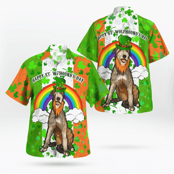 Lucky Shamrocks Irish Wolfhound Dog Rainbow Hawaii Shirt